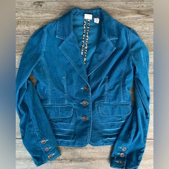 Vintage y2k Canyon River Blues Turquoise Curduroy Blazer Jacket Medium Boho - Picture 2 of 16